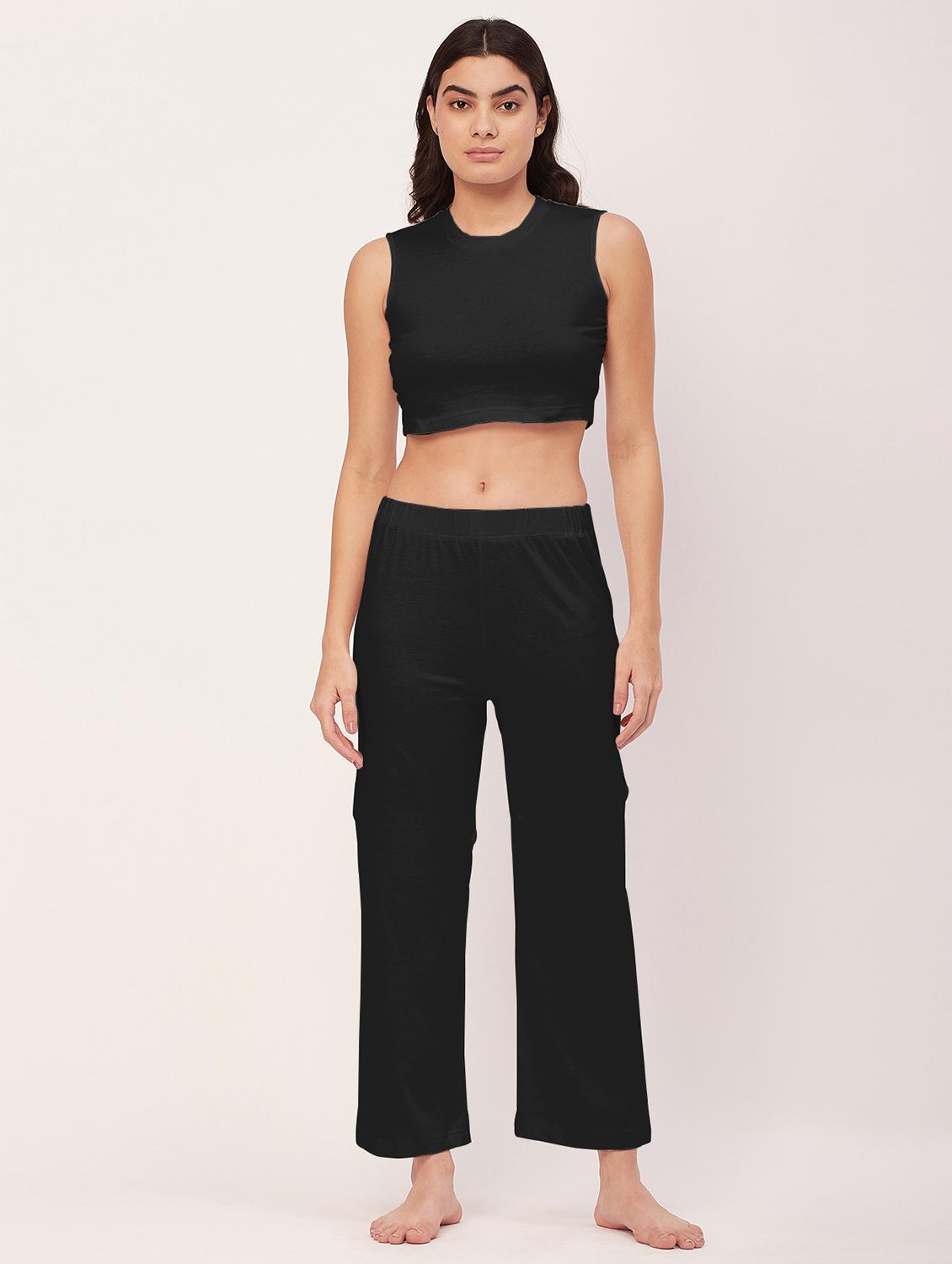 black solid pyjama nightwear set - 20475997 - Zoom Image - 0