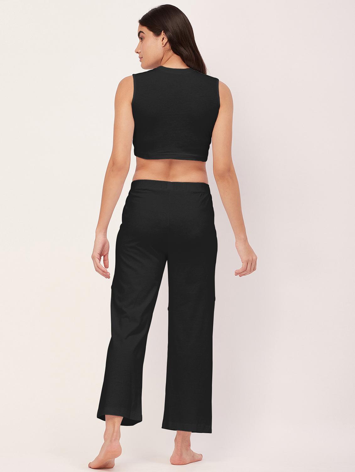 black solid pyjama nightwear set - 20475997 - Standard Image - 3