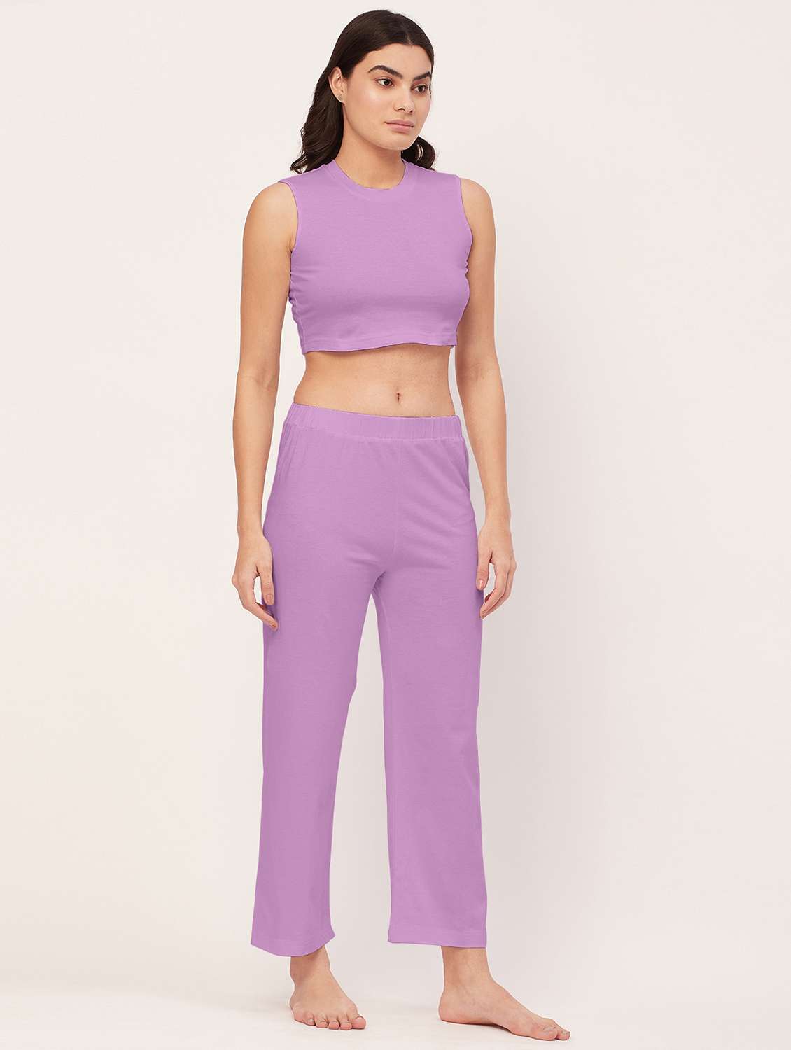 lavender solid pyjama nightwear set - 20476000 -  Zoom Image - 0