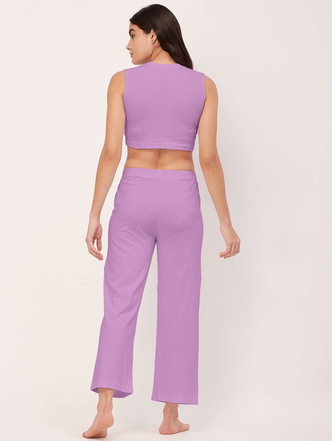 lavender solid pyjama nightwear set - 20476000 - Standard Image - 3