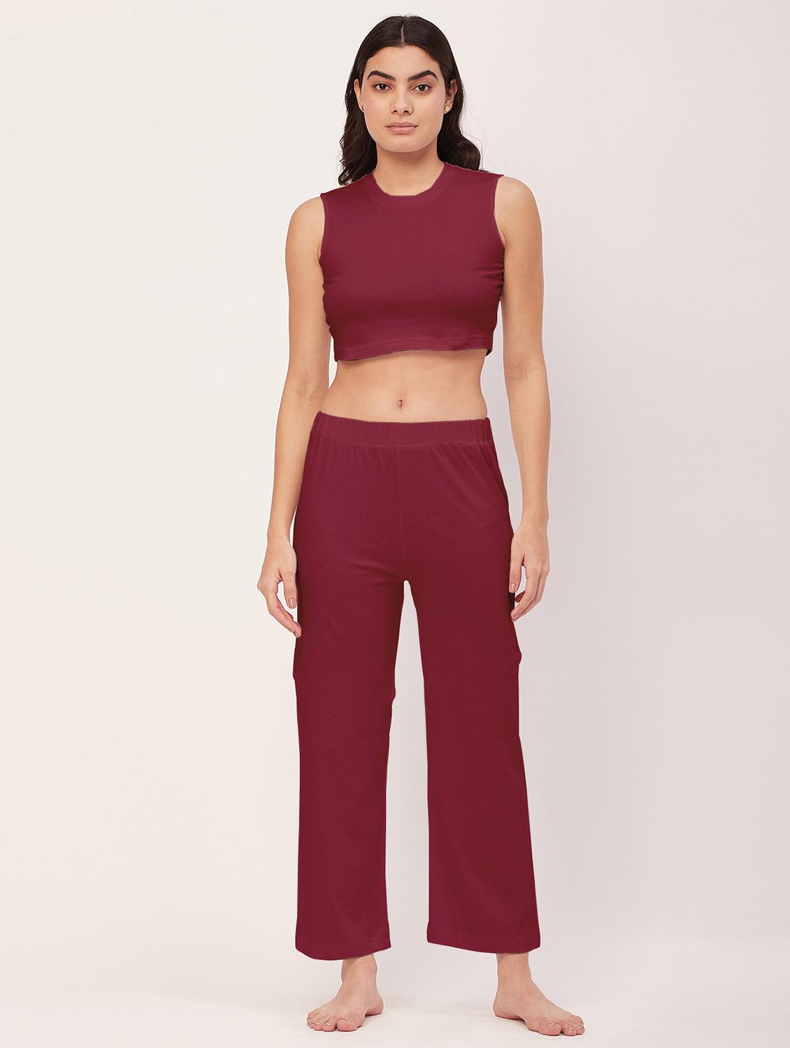 maroon solid pyjama nightwear set - 20476002 - Zoom Image - 0