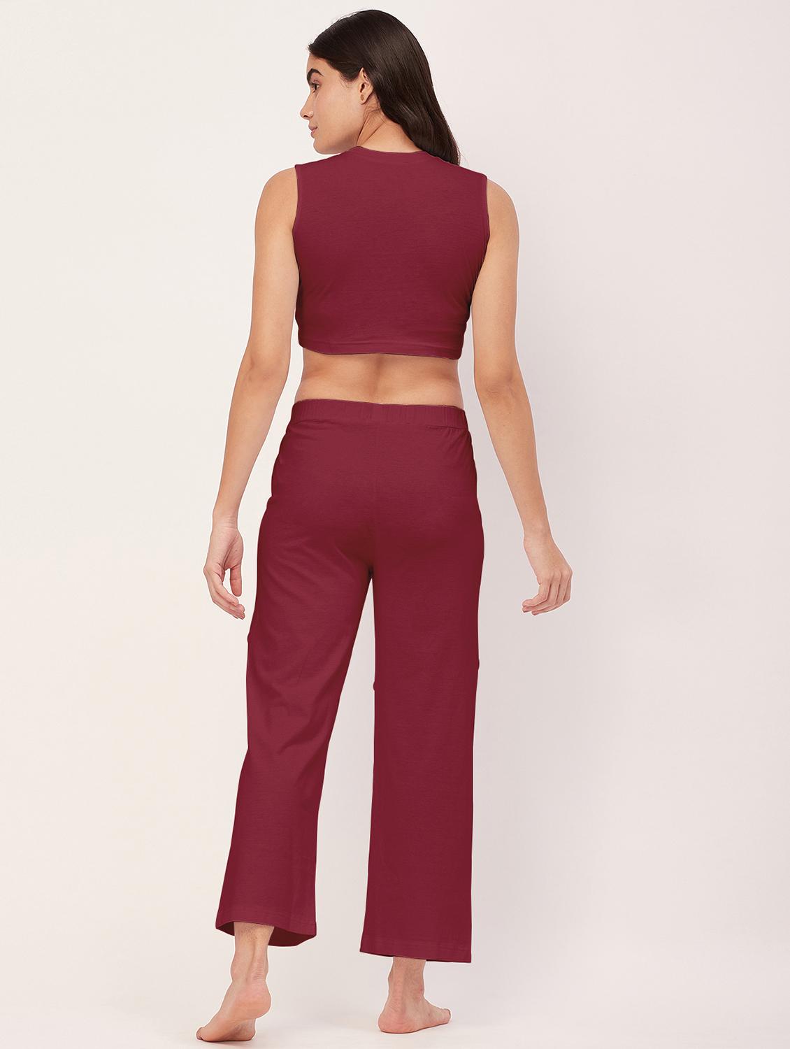 maroon solid pyjama nightwear set - 20476002 - Standard Image - 3