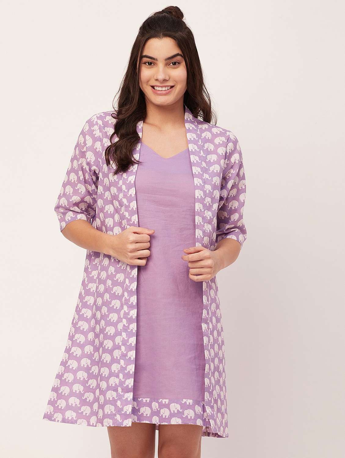 lavender animal print sleepshirt with shrug - 20476009 -  Zoom Image - 0
