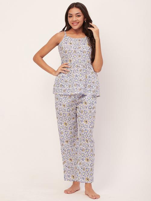 off white printed pyjama nightwear set - 20476097 - Standard Image - 0