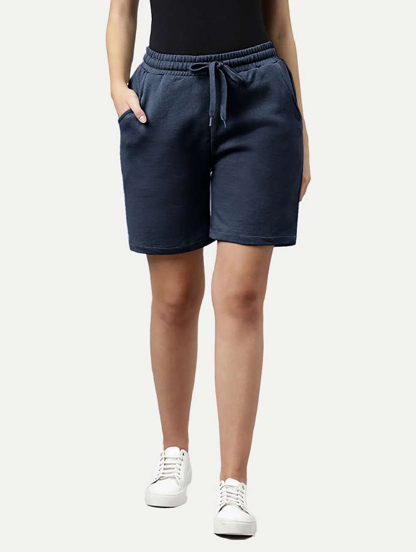 women dark blue cotton blend regular short