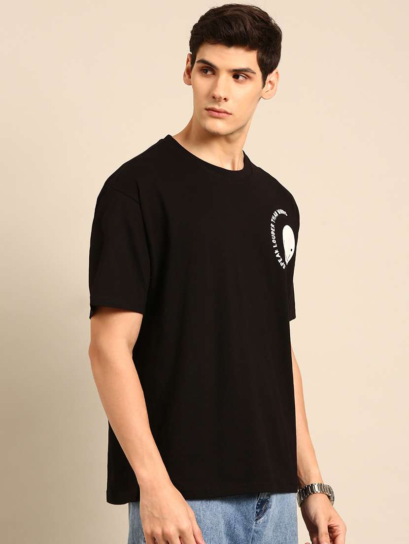black crew neck back print t-shirt