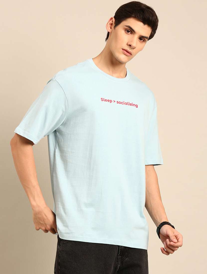 light blue crew neck chest print t-shirt