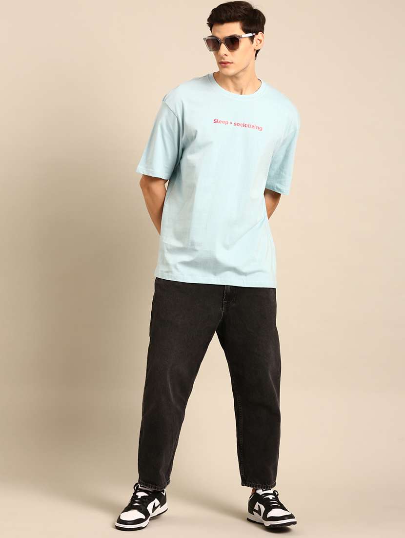 light blue crew neck chest print t-shirt - 20477894 -  Standard Image - 3