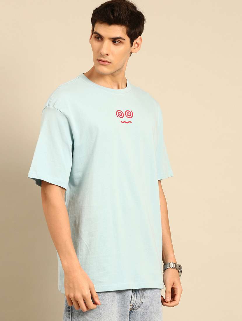 light blue crew neck back print t-shirt