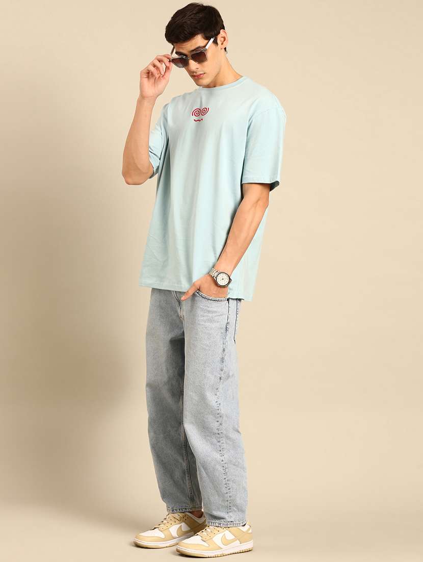 light blue crew neck back print t-shirt - 20477895 -  Standard Image - 3