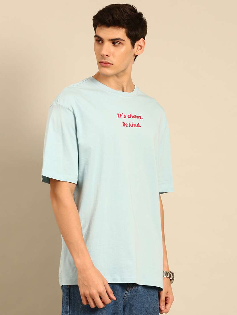 light blue crew neck chest print t-shirt