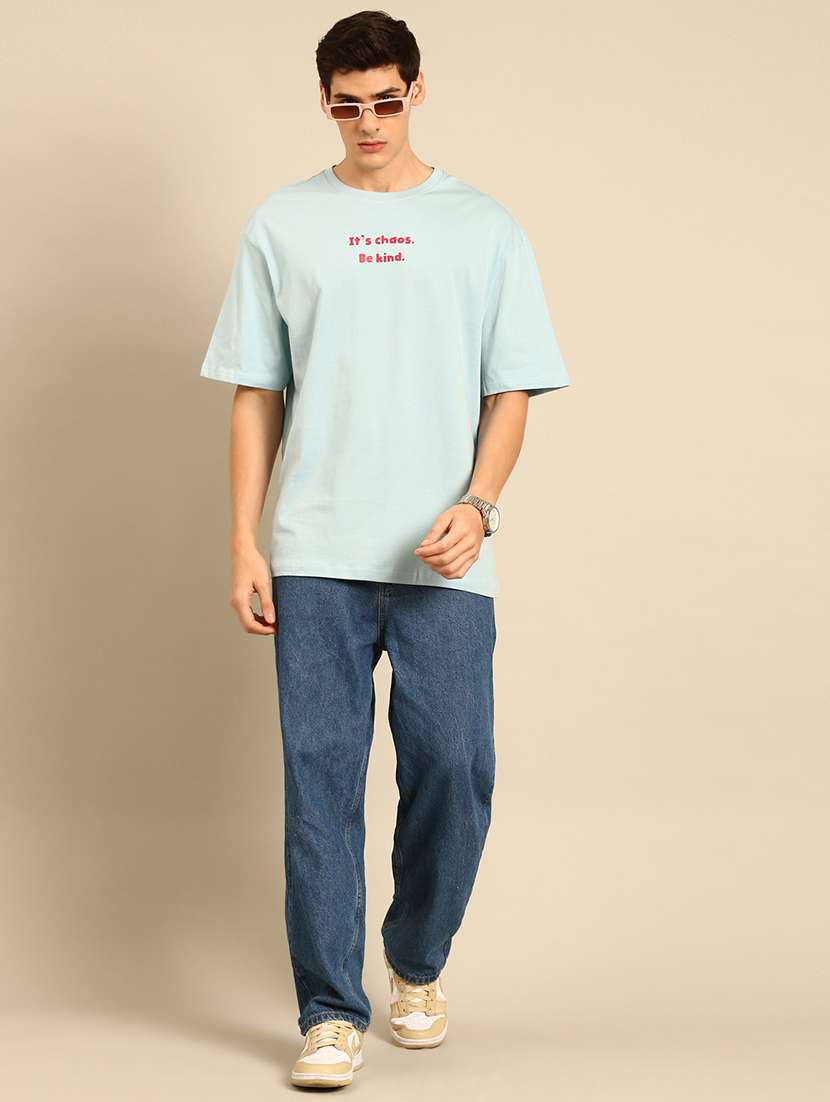 light blue crew neck chest print t-shirt - 20477896 -  Standard Image - 3