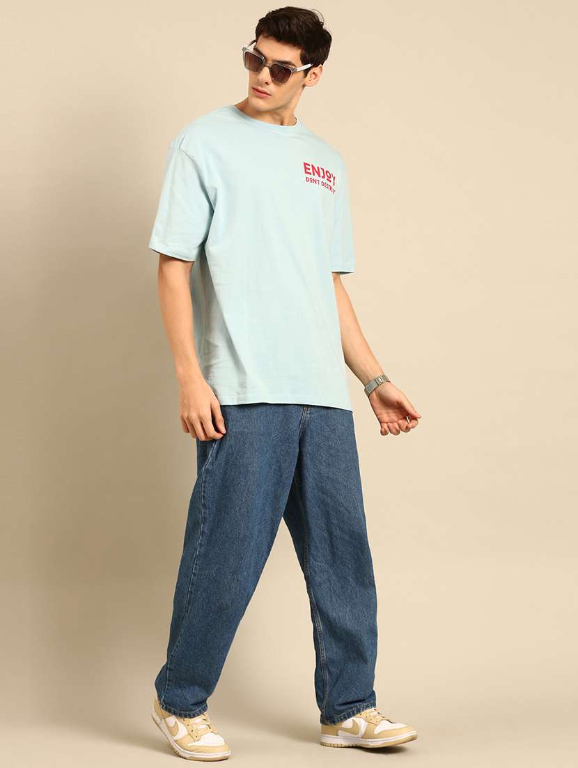 light blue crew neck typographic t-shirt - 20477898 -  Standard Image - 3