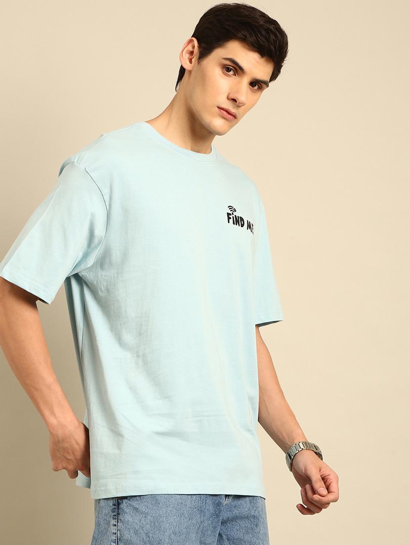 light blue crew neck back print t-shirt - 20477899 - Zoom Image - 0