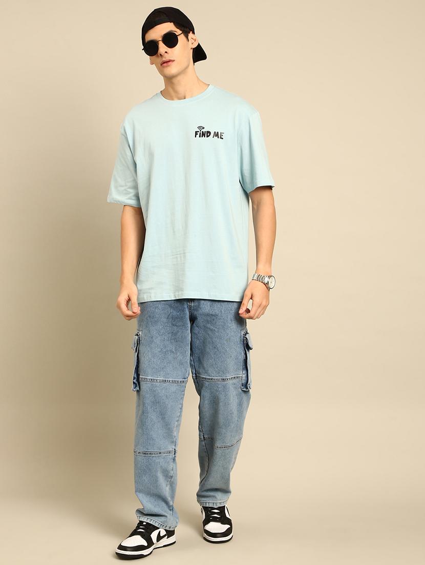 light blue crew neck back print t-shirt - 20477899 - Standard Image - 3