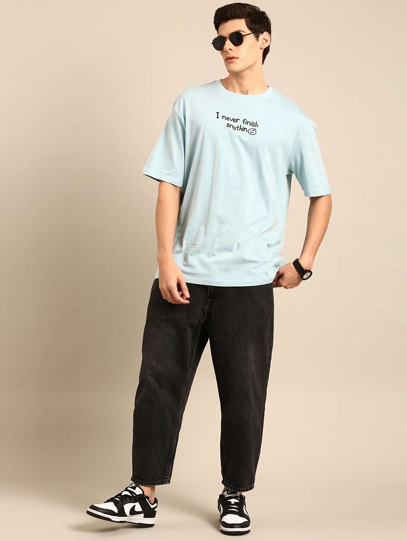 light blue crew neck chest print t-shirt - 20477902 -  Standard Image - 3