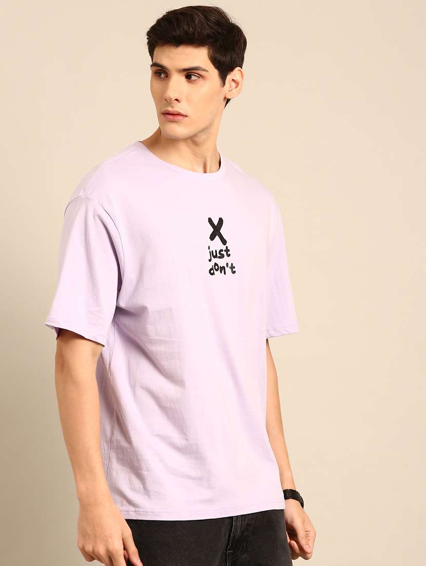lavender crew neck chest print t-shirt