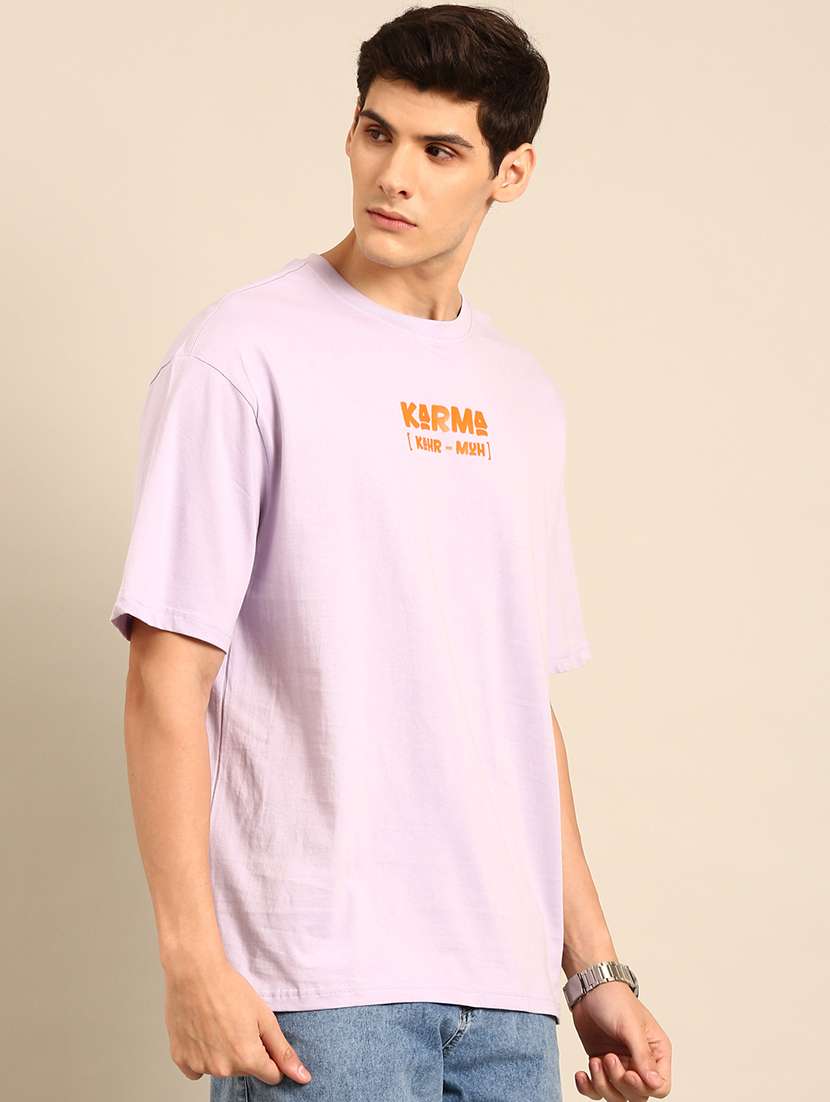 lavender crew neck chest print t-shirt