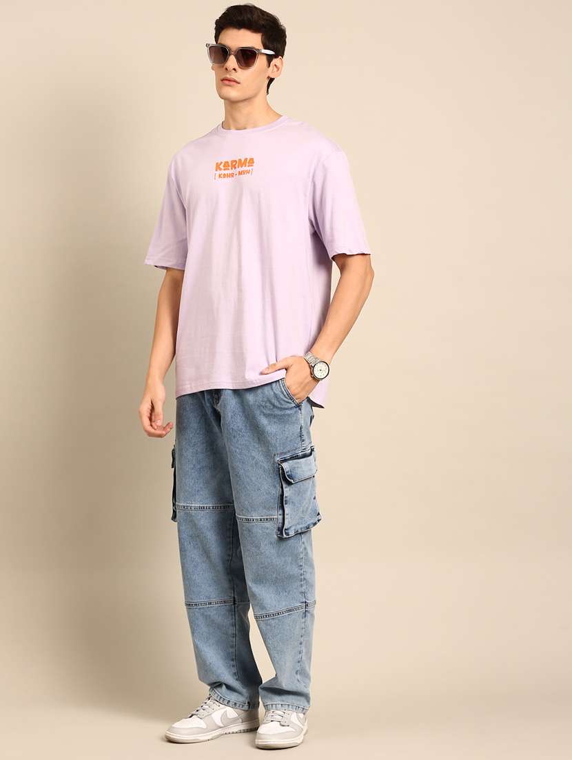 lavender crew neck chest print t-shirt - 20477906 -  Standard Image - 3