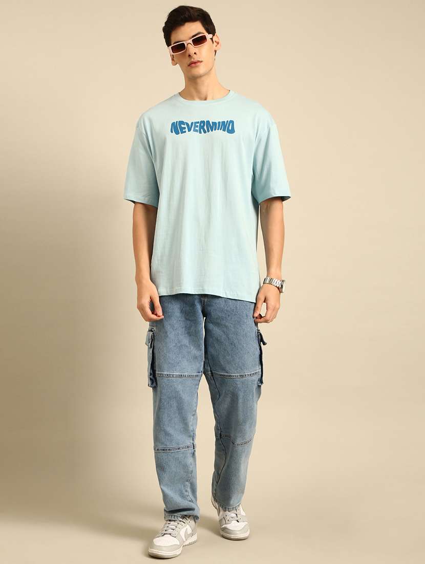 light blue crew neck chest print t-shirt - 20477907 -  Standard Image - 3