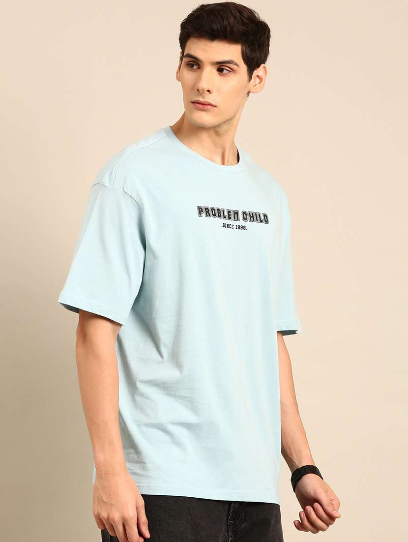 llight blue crew neck back print t-shirt