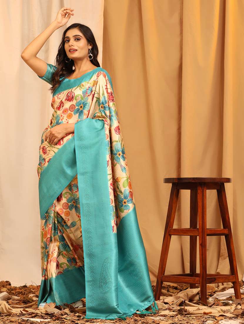 women's floral cream colored saree - 20477926 -  Zoom Image - 0