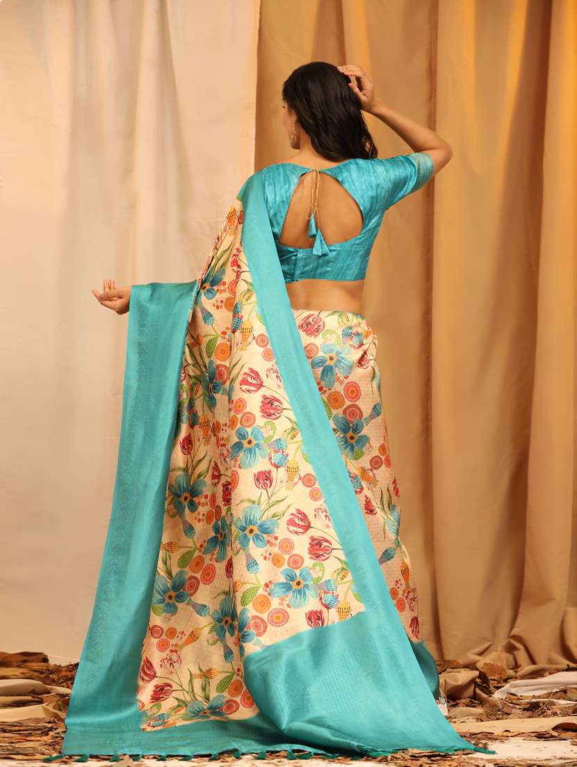 women's floral cream colored saree - 20477926 - Standard Image - 3
