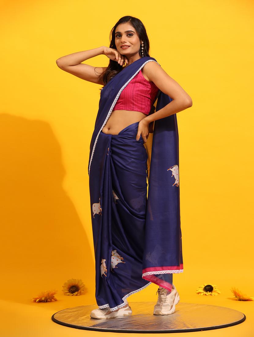 women's quirky navy blue colored saree - 20477938 - Standard Image - 3