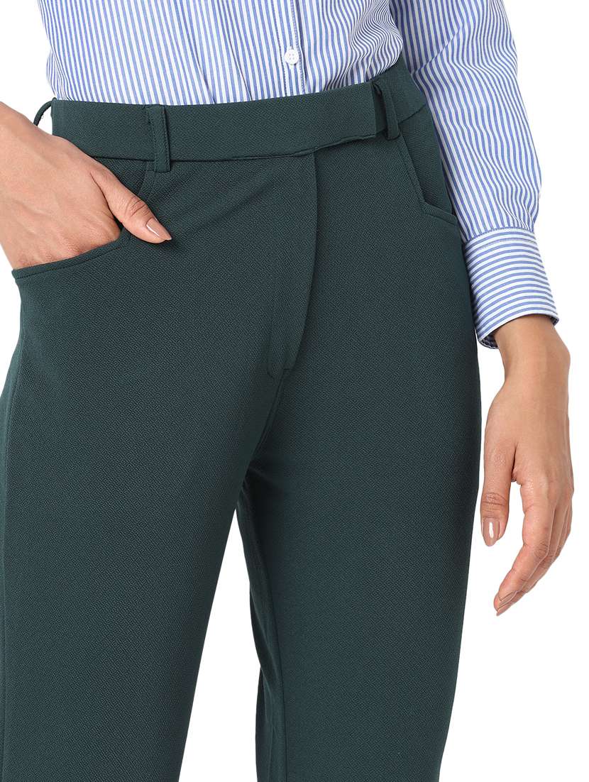 bottle green solid flat front trouser - 20477957 -  Standard Image - 5