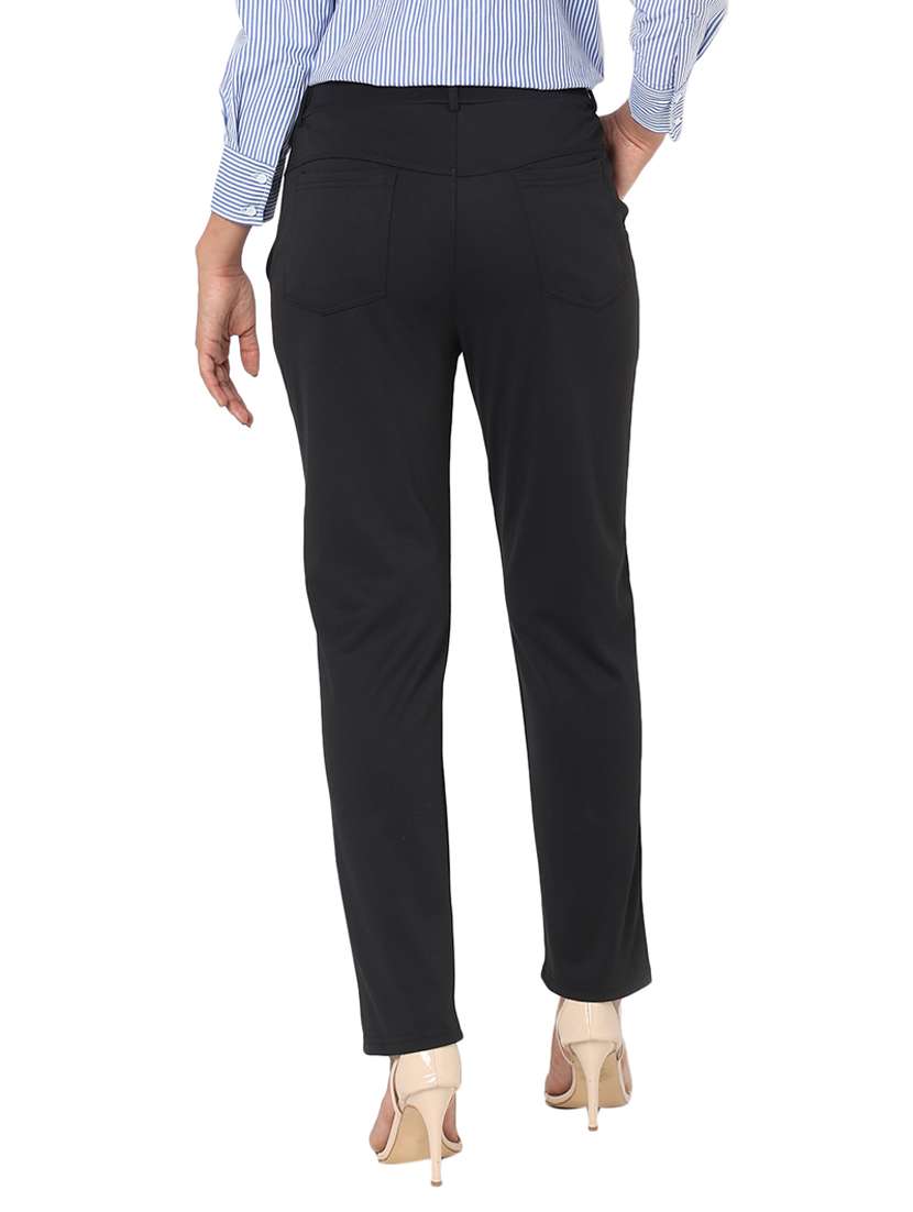 black solid flat front trouser - 20477958 -  Standard Image - 3