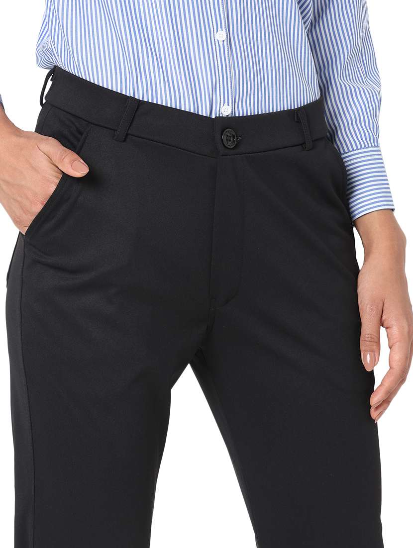 black solid flat front trouser - 20477958 -  Standard Image - 5