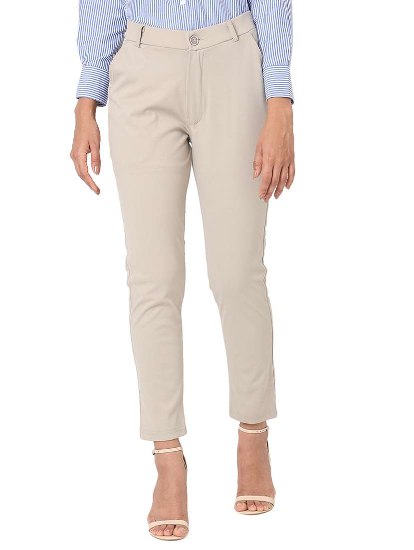 taupe solid flat front trouser