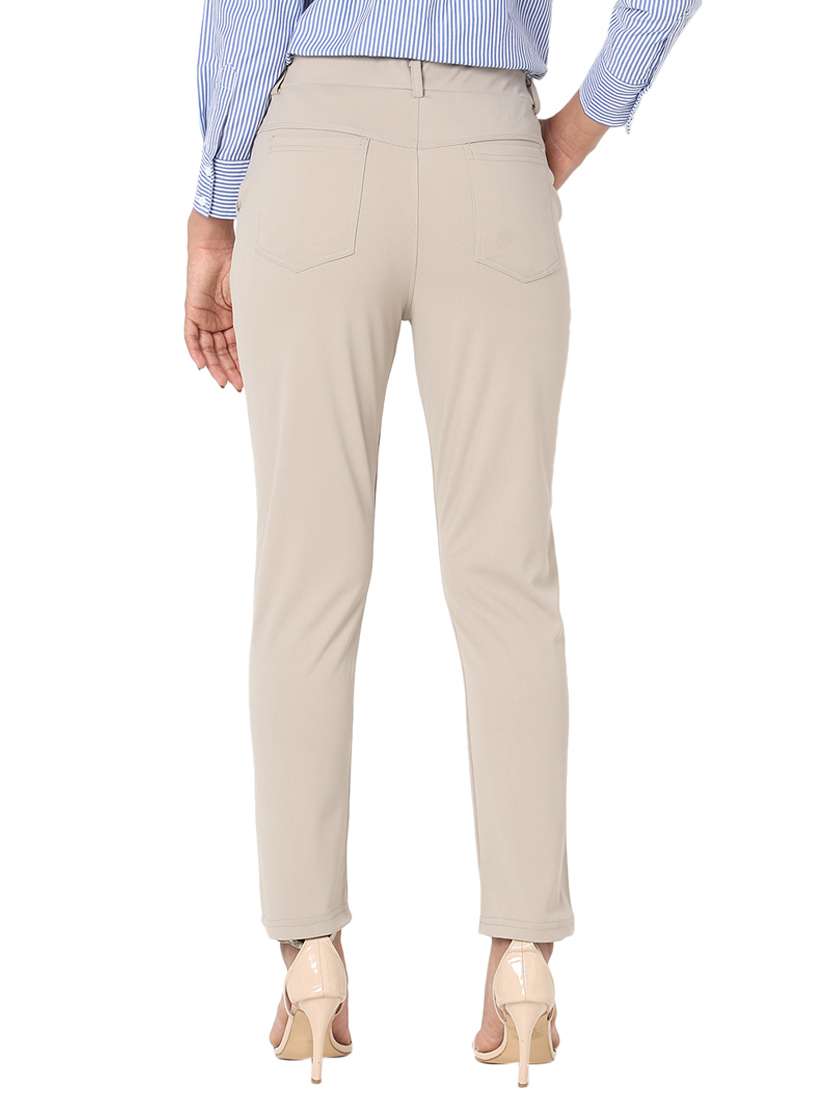 taupe solid flat front trouser - 20477959 -  Standard Image - 3