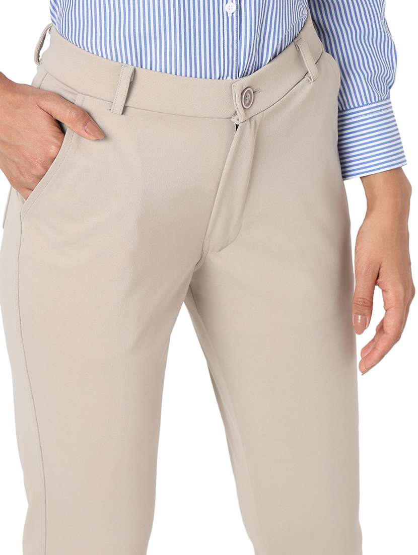 taupe solid flat front trouser - 20477959 -  Standard Image - 5