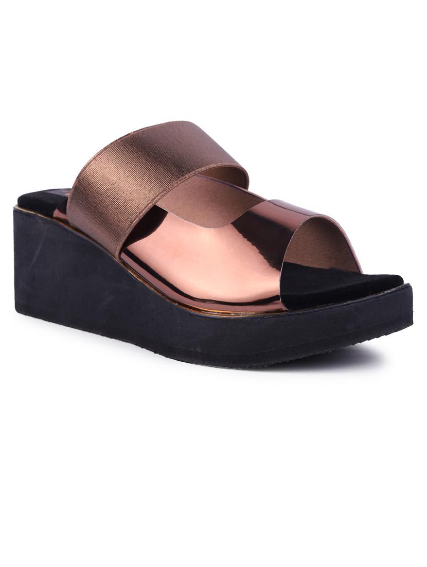 women metallic slip on wedge