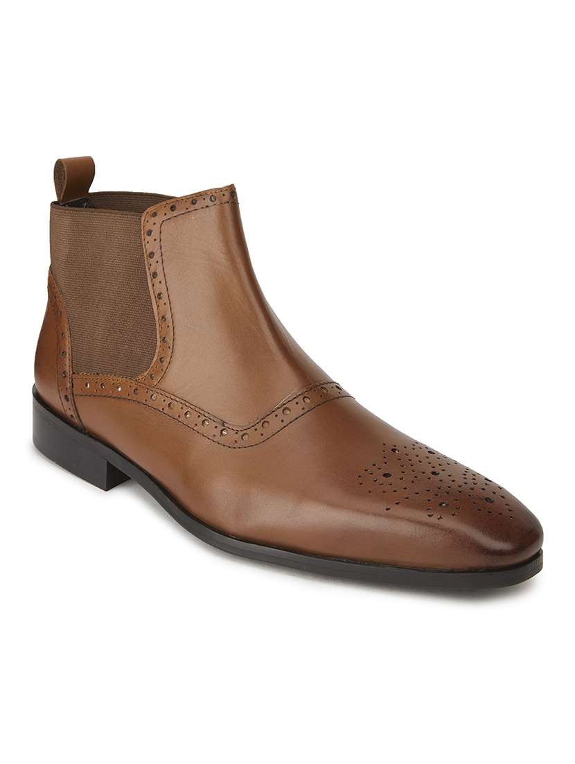 men solid tan leather slip on boots