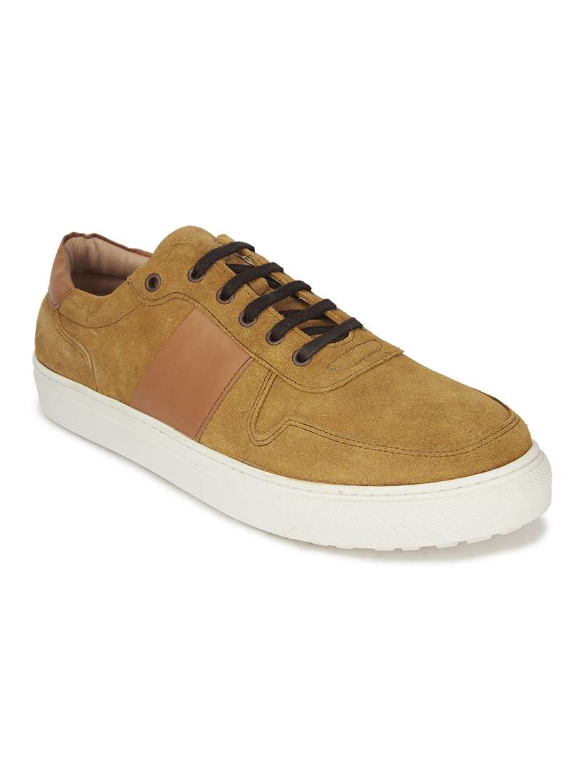 men color block tan suede lace up sneaker