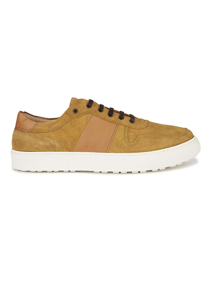 men color block tan suede lace up sneaker - 20478157 - Standard Image - 3