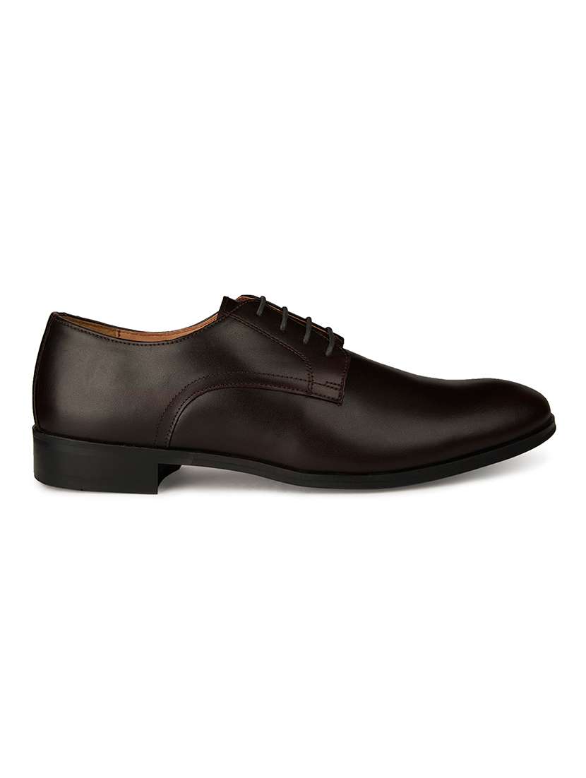 men solid coffee brown lace-up derby - 20478159 -  Standard Image - 3