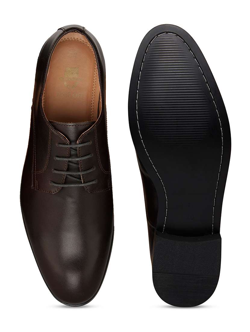 men solid coffee brown lace-up derby - 20478159 -  Standard Image - 5