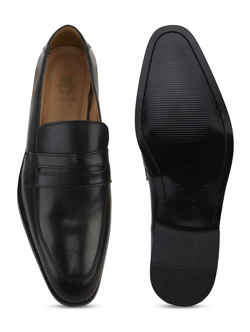 men solid black slip on moccasin - 20478164 -  Standard Image - 5