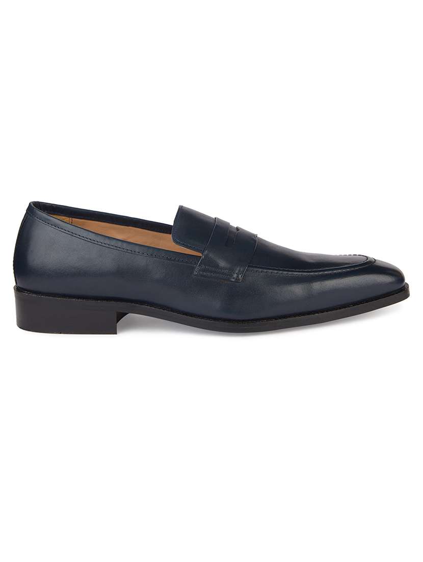 men solid navy blue slip on moccasin - 20478168 -  Standard Image - 3