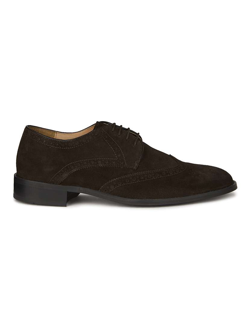 Men Solid Coffee Brown Suede Lace-up Brogue - 20478188 -  Standard Image - 3