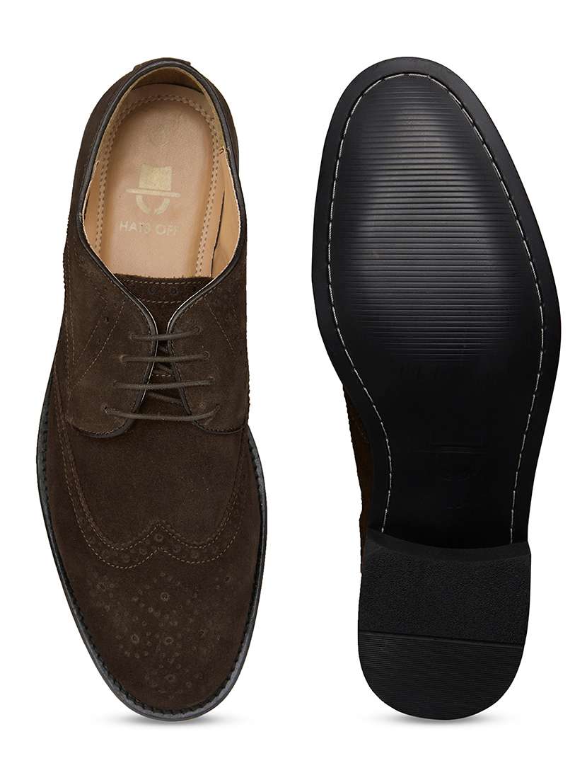 Men Solid Coffee Brown Suede Lace-up Brogue - 20478188 -  Standard Image - 5