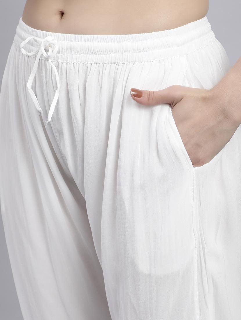hand embroidered white viscose straight tapered pant - 20478470 - Standard Image - 5