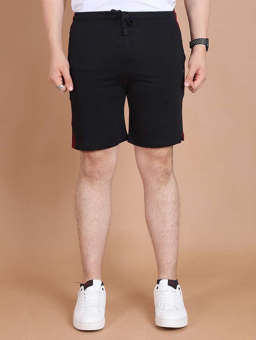 men side striped black cotton shorts