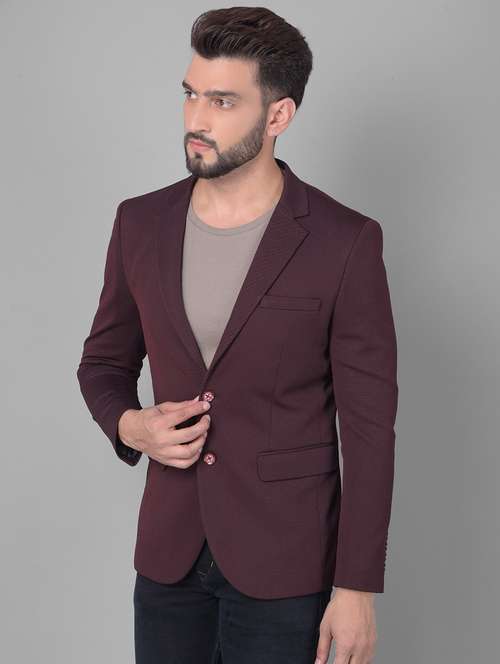 men solid purple polyester single breasted casual blazer - 20478706 -  Standard Image - 0