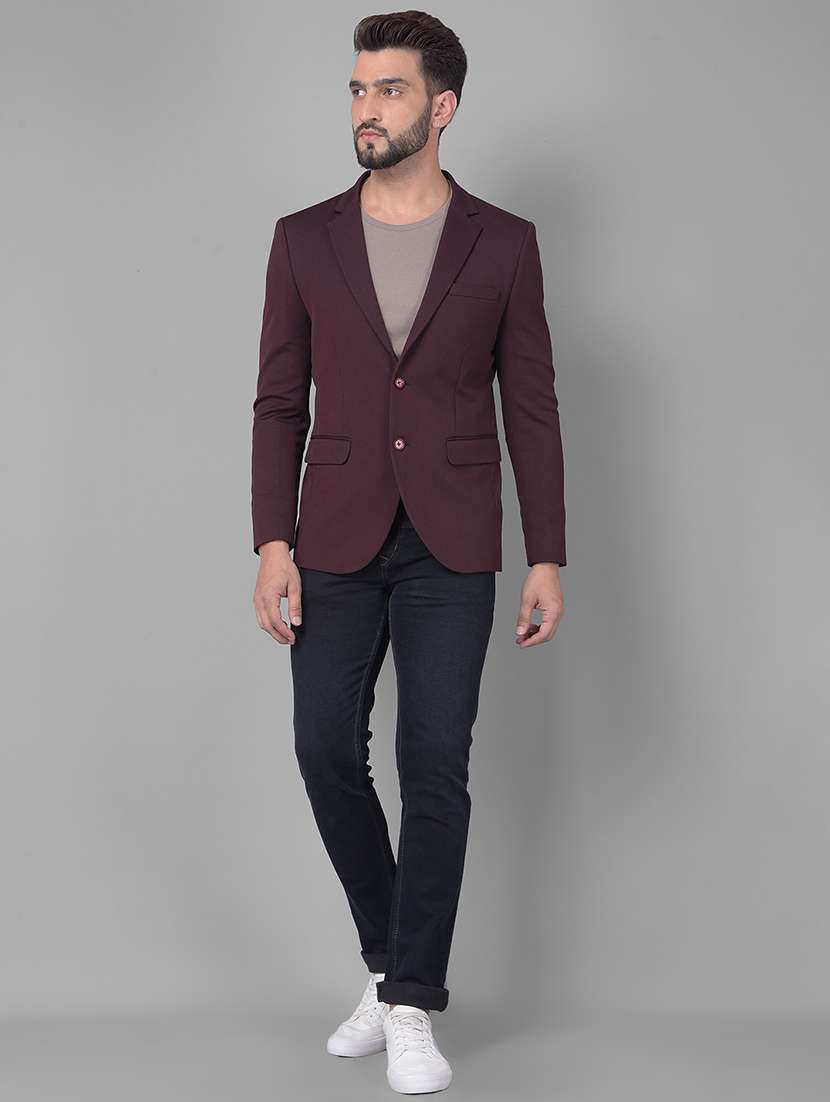 men solid purple polyester single breasted casual blazer - 20478706 -  Standard Image - 3