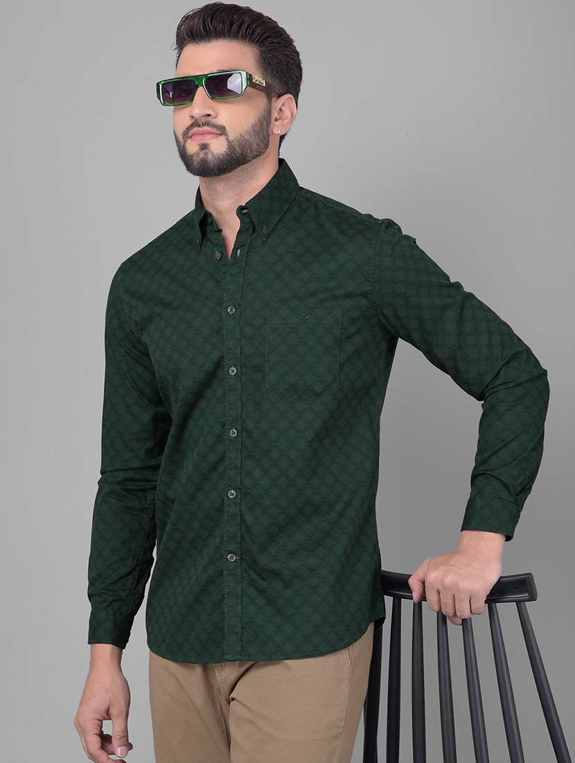 men checkered teal cotton casual shirt