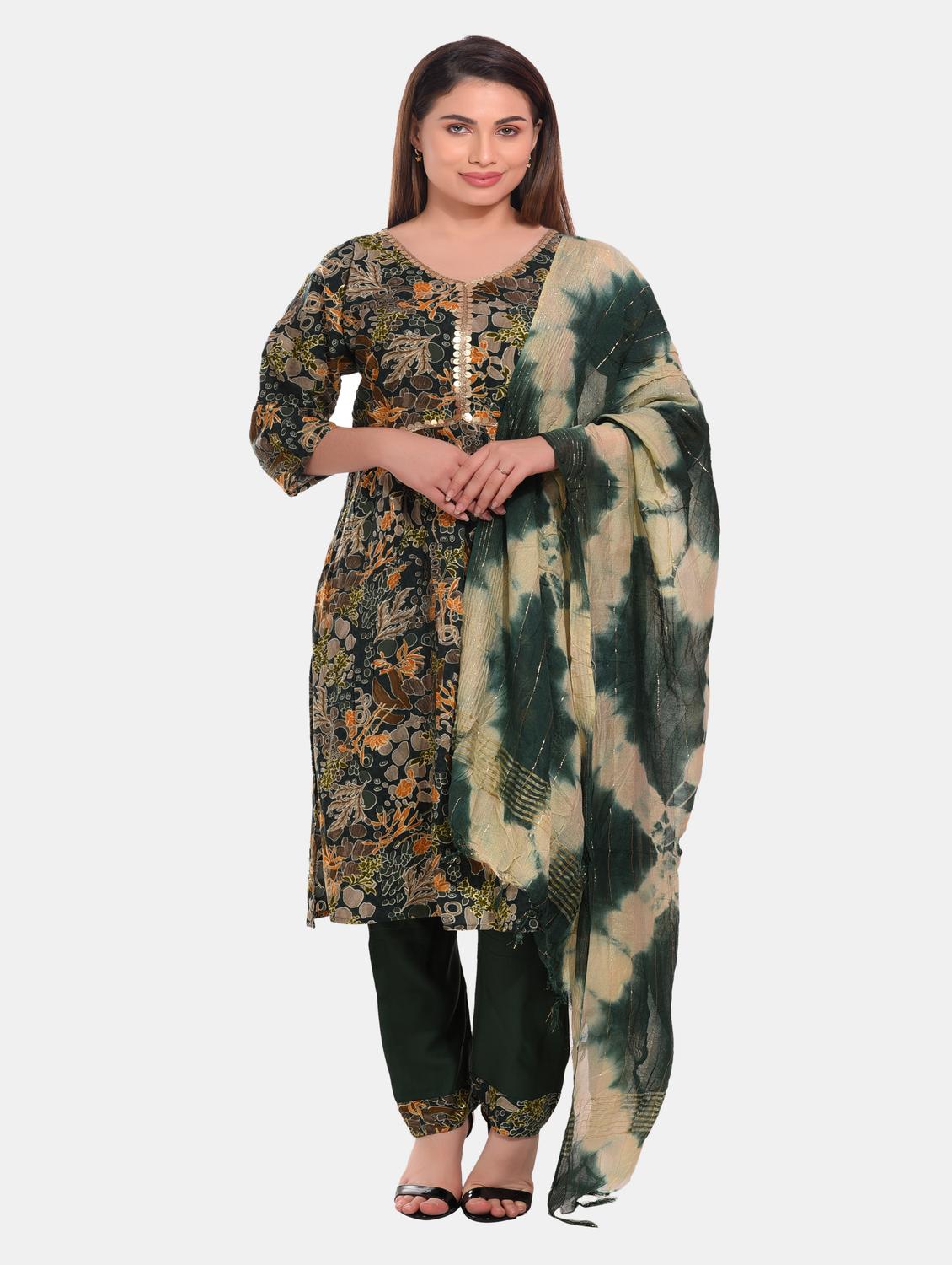 women three quarter sleeve kurta pant with dupatta set - 20478828 - Zoom Image - 0